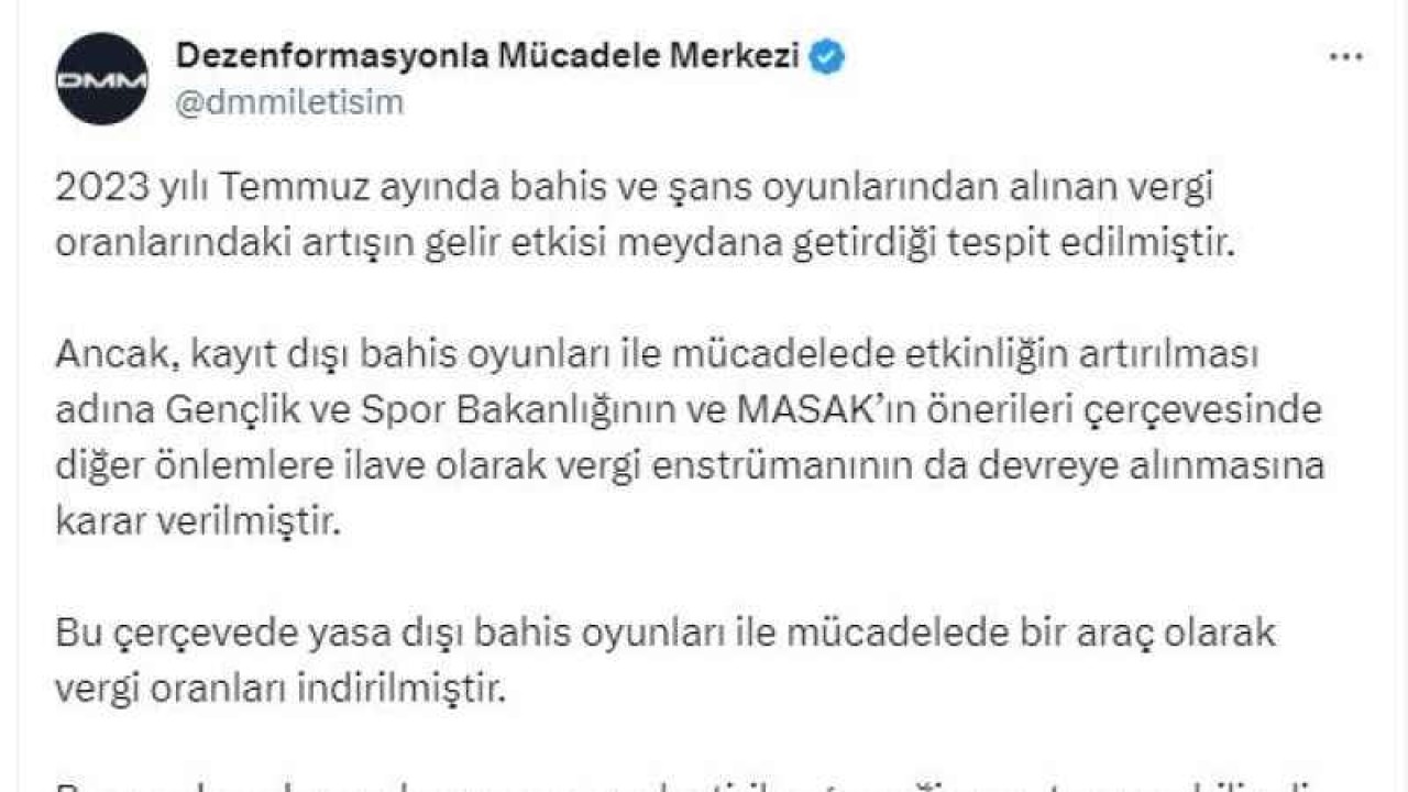 Kayıt Dışı Bahis Sektörü İle Mücadele Kapsamında Vergi İndirimi...