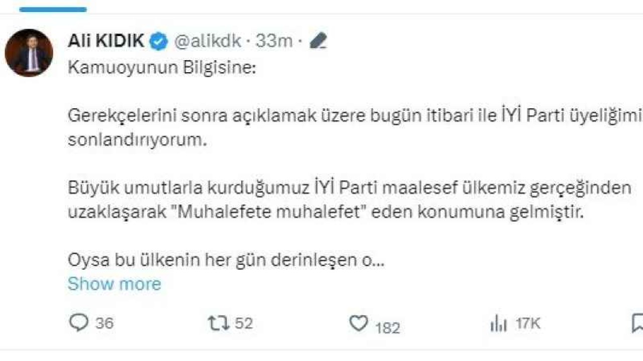 Ali Kıdık İYİ Parti'den Ayrıldı