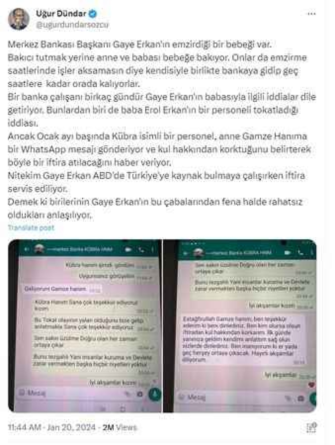 Uğur Dündar da Twitter Hesabından MB Başkanına Atılan İtfira Hakkında Yazdı