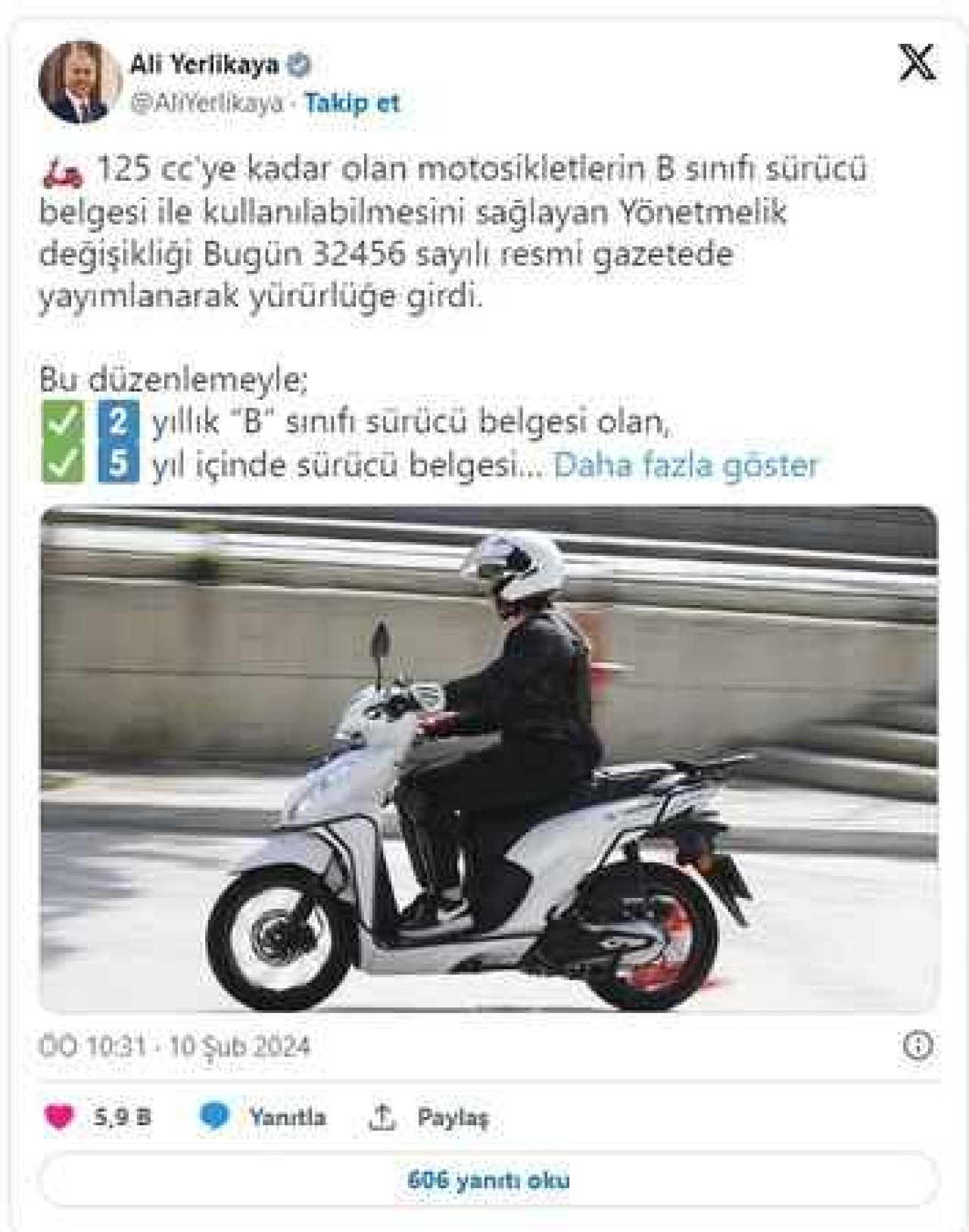 B Ehiyet Sahipleri Motosiklet Kullanabilecek!...