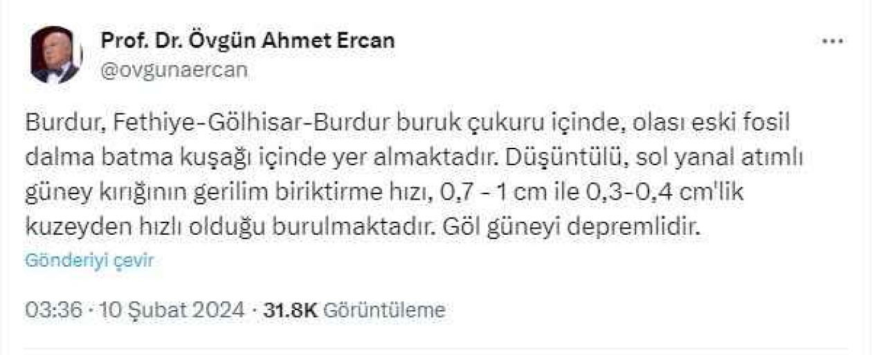 Prof. Dr. Övgün Ahmet Ercan Burdur'a Dikkat Çekti - Depreme İlişkin Paylaştı...