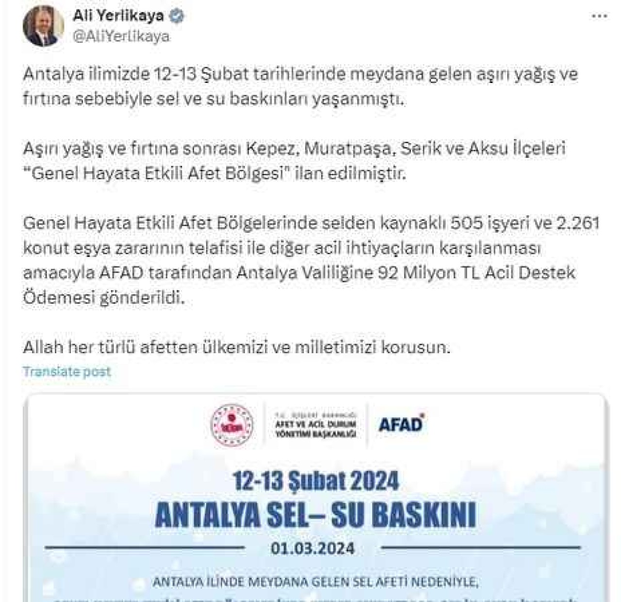 Antalya'da Aşırı Yağış Nedeniyle 4 İlçe Afet Bölgesi İlan Edildi