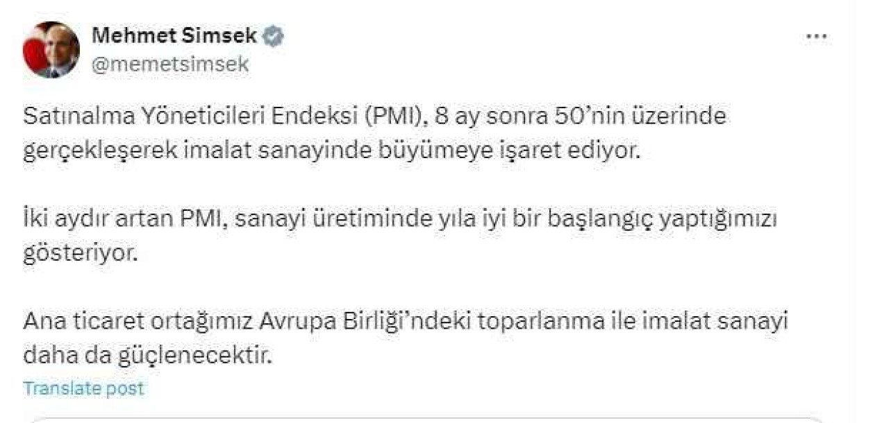 Bakan Şimşek Sanayi Üretiminin Artışının Olumlu Sonuçları Olduğunu İfade Etti