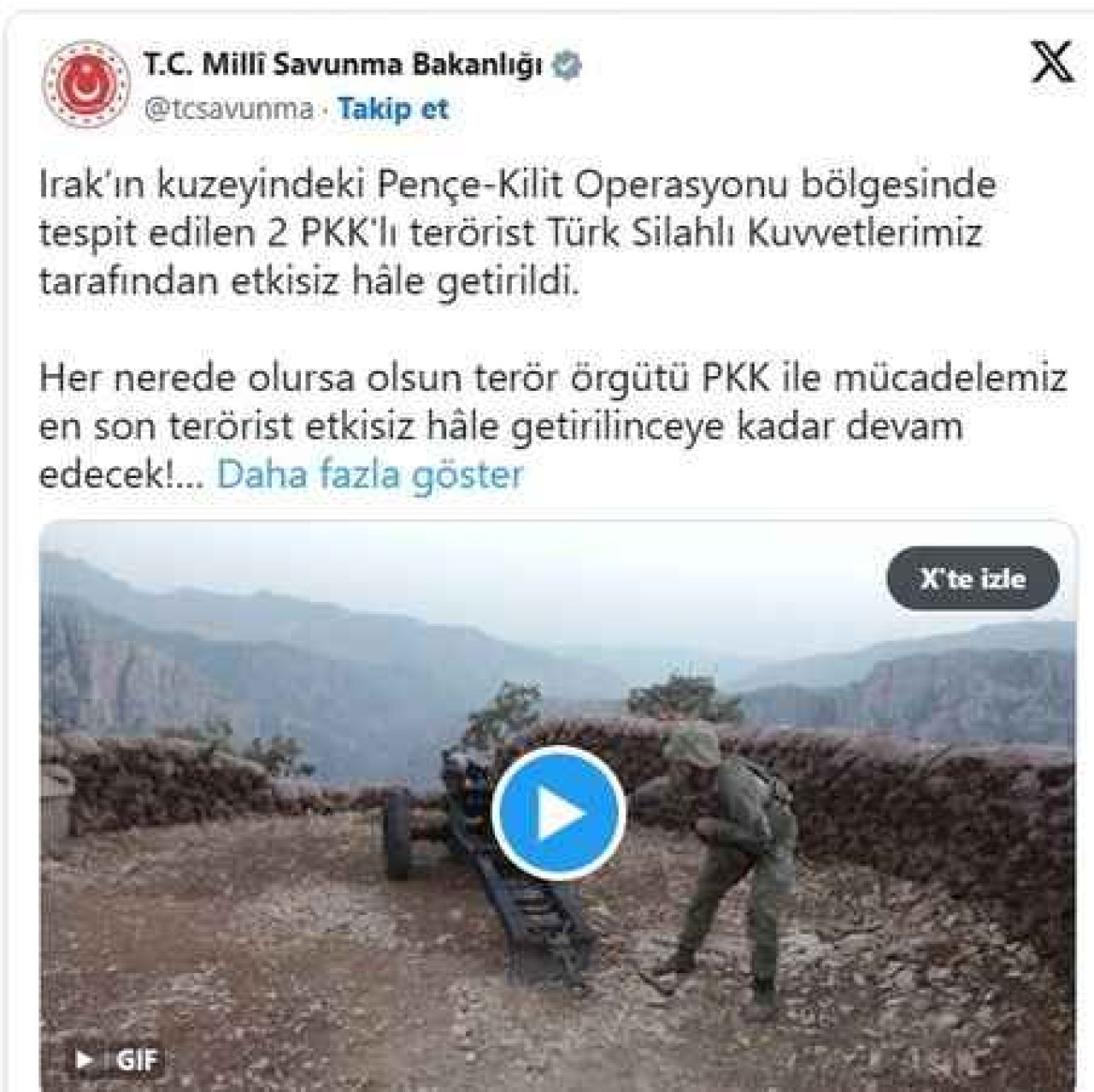 Türk Silahlı Kuvvetleri'nin yürüttüğü Pençe-Kilit Operasyonu kapsamında, bölgede tespit edilen iki PKK'lı teröristin etkisiz hale getirildiği bildirildi