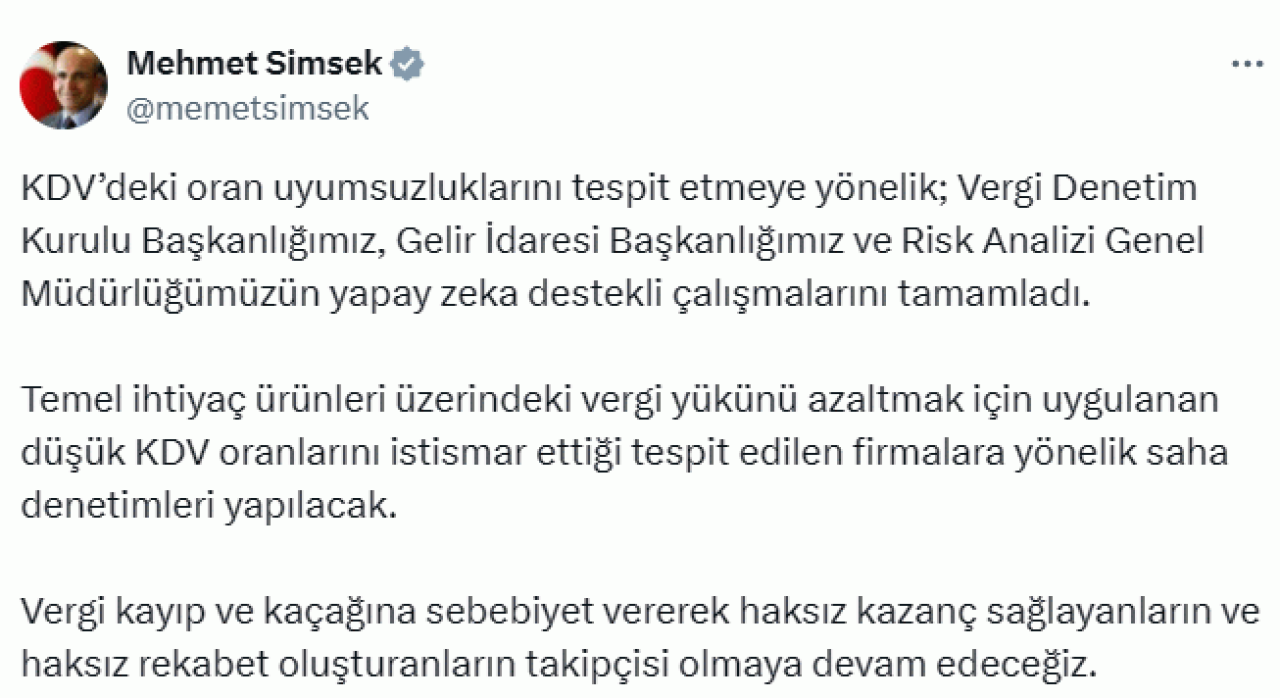 Bakan Şimşek Vergi Denetimi Açıklaması Yaptı