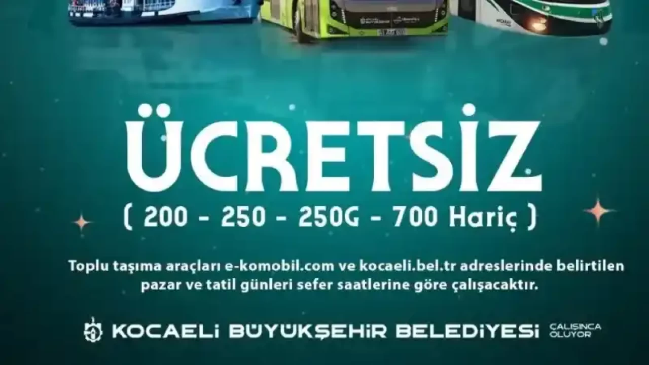 Kocaeli'de Bayramda Belediye Otobüsleri 3 Gün Ücretsiz Olacak