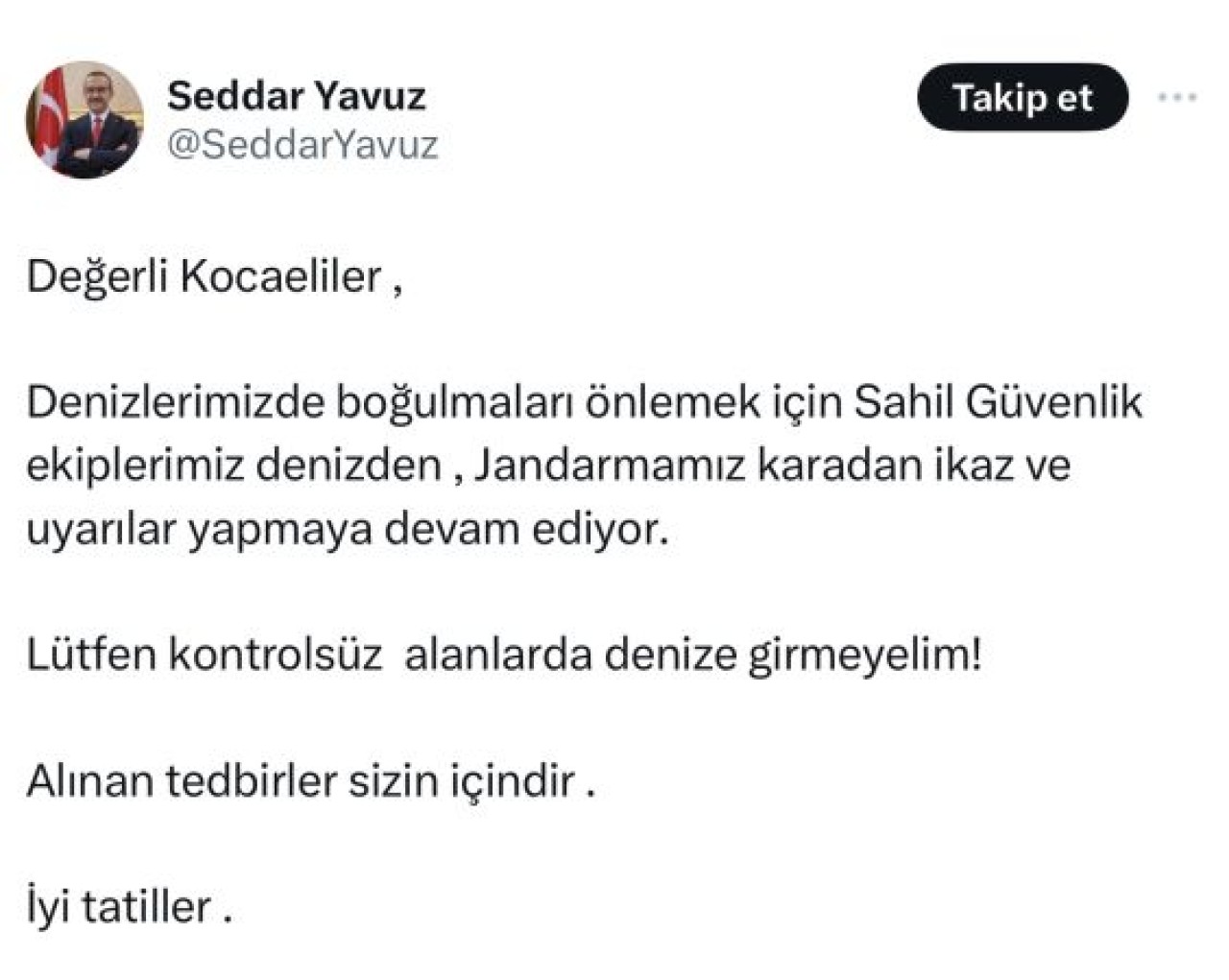 Vali Yavuz, Kocaelileri Boğulma Riskine Karşı Uyardı…