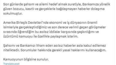 Merkez Bankası Başkanı Hafize Gaye Erkan Sorumlulara Karşı Yasal Haklarını Kullanacağını Belirtti