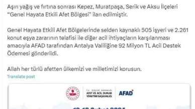 Antalya'da Aşırı Yağış Nedeniyle 4 İlçe Afet Bölgesi İlan Edildi