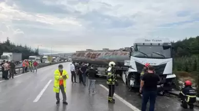 TEM’de Zincirleme Kaza, LPG Yüklü Tanker Ağaçlık Alana Uçtu