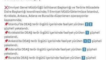 Bakan Ali Yerlikaya Açıkladı: Çok Sayıda DEAŞ Terör Örgütü Mensubu Yakalandı