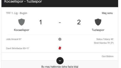 Kocaelispor- Tuzlaspor Maçı 1-2 Bitti