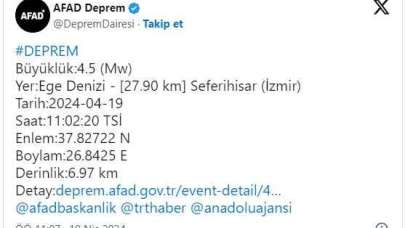 İzmir'de 4.5 Büyüklüğünde Deprem...