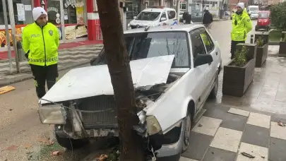 Bolu Aktaş mahallesinde bir sürücü köpeğe çarpmamak için ağaca aracını vurdu