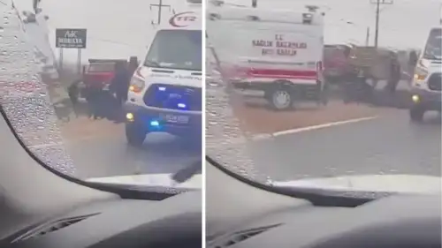 Kamyona çarpan otomobil, yol çalışması alanına devrildi: 2 yaralı