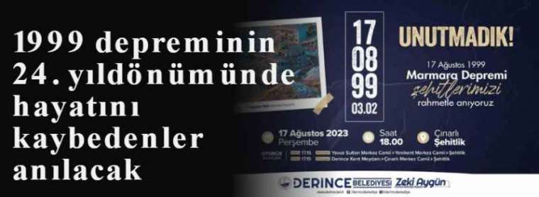 1999 depreminin 24. yıldönümünde hayatını kaybedenler anılacak 2