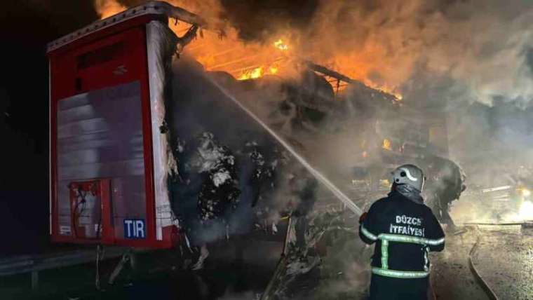 Otoyolda korkutan yangın: Pamuk yüklü tır alev alev yandı 14