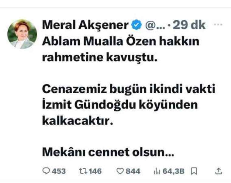 Meral Akşener Yaşamını Yitiren Ablası İçin Kocaeli'ye Gelecek 1