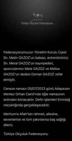 Milli okçu Mete Gazoz’un dedesi hayatını kaybetti