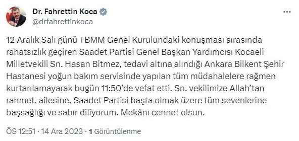 Milletvekili Hasan Bitmez Hayatını Kaybetti!