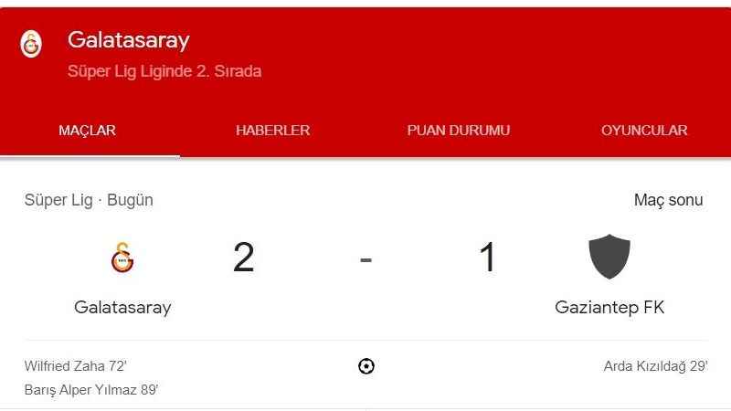 Galatasaray Gaziantep Maçı Galatasaray Lehine 2-1 Bitti