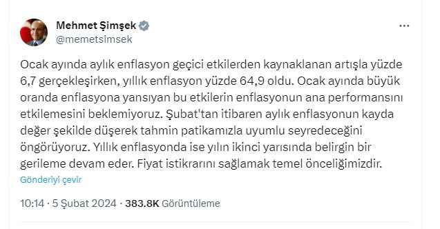 Bakan Şimşek Açıkladı: Enflasyonda Gerileme Olacak!