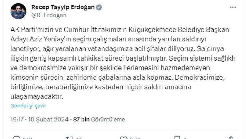 Cumhurbaşkanı Erdoğan Yapılan Saldırıyı Lanetledi!