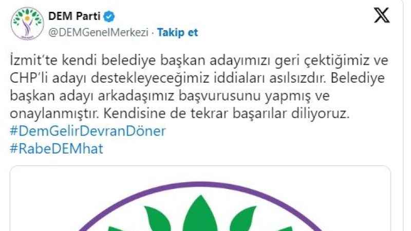 DEM parti İzmit Adayını Geri Çekti Söylentilerine Cevap Verdi