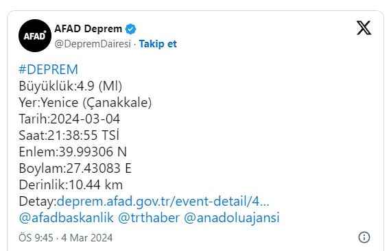 Çanakkale'de Meydana Gelen Deprem Korkuttu!