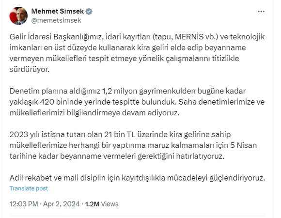 Mehmet Şimşek Son Gün 5 Nisan Dedi...