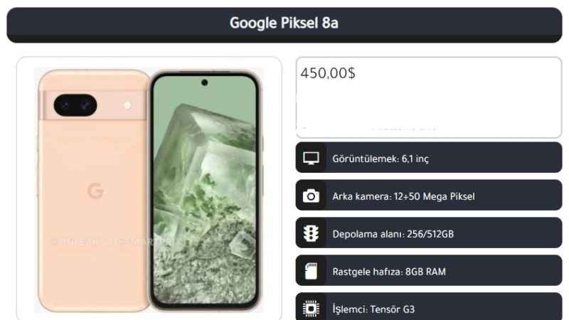 Google Piksel 8a Telefon Özellikleri