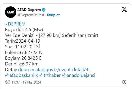 İzmir'de 4.5 Büyüklüğünde Deprem...