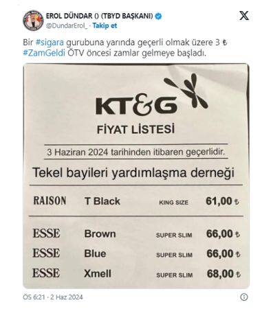 3 Haziranda ESSE Grubu Sigaraya Zam Geliyor