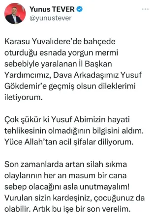 AK Parti Sakarya İl Başkan Yardımcısı Yorgun Merminin İsabet Etmesiyle Yaralandı